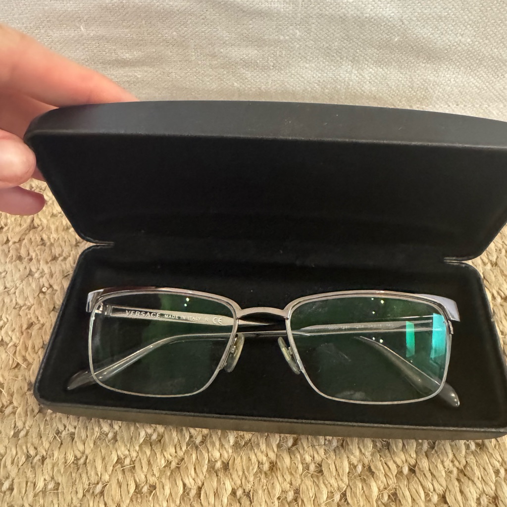 Versace Silver Rectangular Eyeglasses Frames With Case.